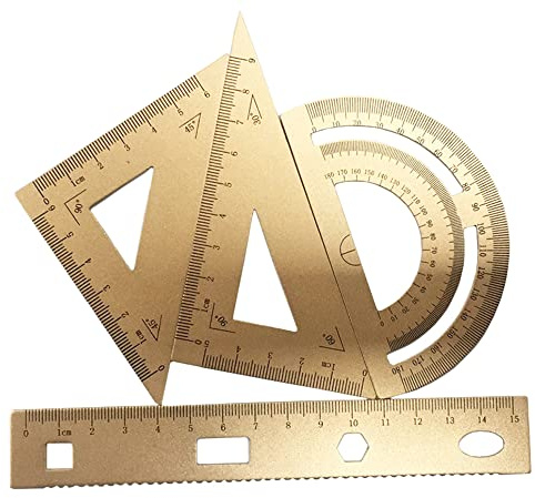 4 Stück Gold Mathematik Geometrie Werkzeug Aluminiumlegierung Dreieck Lineal Quadrat Set Student Supplies Zeichenset inkl. Winkelmesser