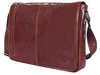 Alpenleder Aktentasche - ATLANTA (Handgefertigt) - Nachhaltiges Bio-Leder aus regionaler Landwirtschaft | Messenger Bag, Umhängetasche, Laptoptasche 15.6 Zoll *Fair Produziert* (40x30x10, Brandy)