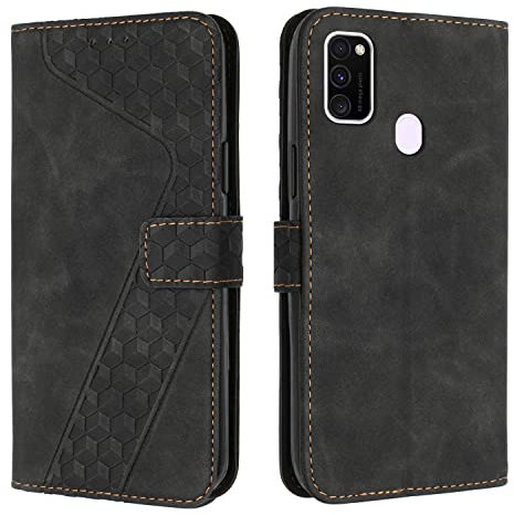 OKZone Kompatibel mit Samsung Galaxy M30S/M21 Hülle, Handyhülle Samsung M30S/M21, PU Leder Tasche Wallet Schutzhülle Galaxy M30S/M21, Flip Cover Klappbar Etui mit Magnet Kartenfach Lederhülle(Schwarz)
