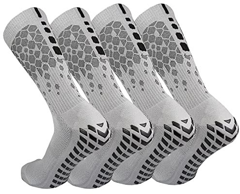 Fußball Socken 2 paar Fußballsocken Unisex Socken | Anti-Rutsch-Design | Universal EU 38-45 | Stutzen Fussball Herren Frauen Kinder, Tape Design Fussballsocken Männer, Grau