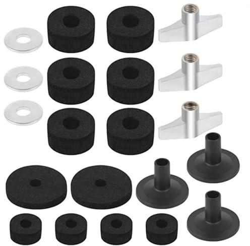 21PCS Cymbal Stand Felts Non Slip Drum Felt Pad Kit with Hi Hat Felt Cymbals Felt Cups Washers Sleeves Wing Nuts for Drums Protection