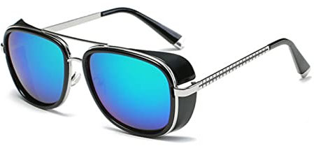 ASZO 2023 Steampunk Iron Man 3 Sonnenbrille Männer Marke Frauen Spiegel Designer Sonnenbrille Vintage Linse rote Sonnenbrille-Silber-Blau