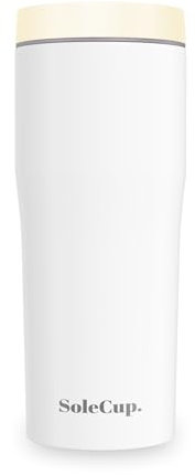 SoleCup. Leakproof Travel Mug (480ml), Insulated Coffee Mug with Quick-Press Closure, Drinks Stay Hot for 12 Hours, Cold for 24 Hours, Double-Walled Travel Mugs for Hot Drinks (White)