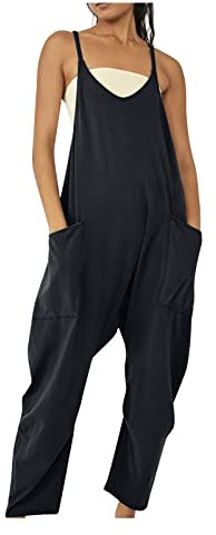 Susenstone Salopettes et Combinaisons Femme Été sans Manches Rompers, Combinaison d'Été pour Femme sans Manches avec Col Carré Imprimé Floral avec Poches Jumpsuit pour Fille 01# Noir XXL