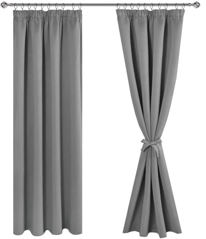 JIUZHEN Gardinen mit kräuselband Verdunklungsvorhänge Vorhang Blickdicht Gardinen Wohnzimmer Vorhänge Schlafzimmer Thermovorhang Grau H228 x B167 cm 2er Set