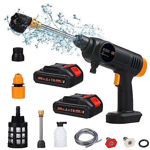Shkalacar 60 Bar Kabelloser Hochdruckreiniger, 150 W Akku Hochdruckreiniger Wiederaufladbarem, 6 in 1 Spray für die Bodenreinigung und Bewässerung von Autozäunen