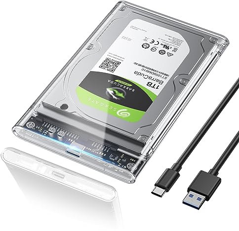 POSUGEAR 2.5'' External Hard Drive Enclosure, 6Gbps USB C 3.1 Gen 2 to SATA III Tool-Free Clear External Hard Drive Case for 7mm/9.5mm 2.5 inch SSD HDD with UASP Compatible with WD Toshiba Samsung PS4