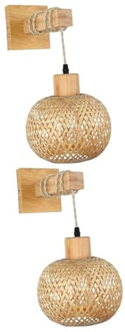 Angoily Applique 2 Pièces Applique Murale En Rotin Murales D'Intérieur Lanterne Vintage Applique Murale En Bambou Applique Murale Japonaise Lampe Suspendue En Bambou Lampe Murale En Bois