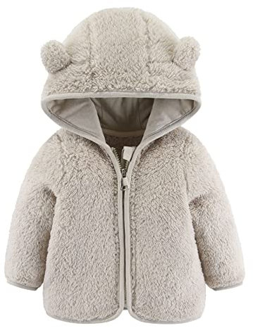 2024 Neu Neonato ragazze ragazzi giacca orso orecchie capispalla con cappuccio cerniera caldo pile cappotto invernale Piumino Ragazzi Lungo Caldo, beige, 18-24 mesi