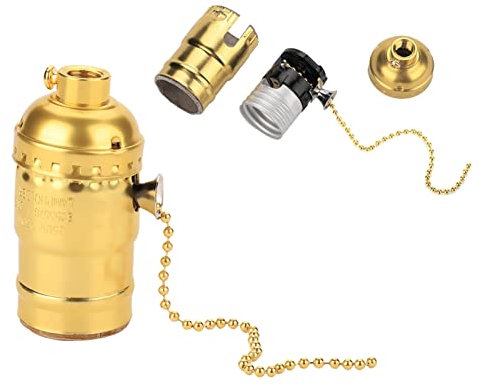 Support De Lampe E27, Douille De Lumière Vintage En Aluminium, Support De Lumière Avec Interrupteur à Chaîne, Support D'éclairage De Lampe De Bureau, Base à Vis(Or)