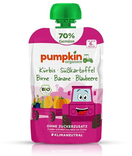 Pumpkin Organics Bio Gemüse-Quetschie mit Blaubeere ohne Zuckerzusatz¹ | Bio Gemüse-Quetschie mit 70% Gemüse und weniger Fruchtzucker, ab 6 Monaten; idealer Beikost- bis Schulsnack