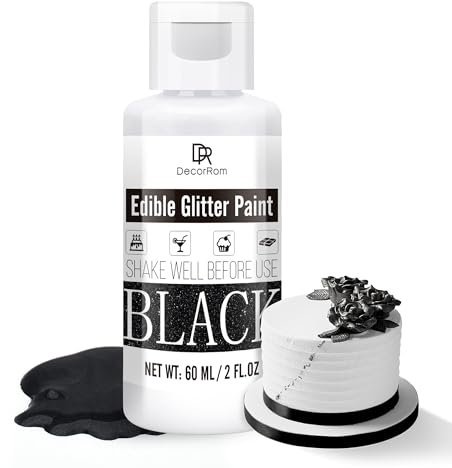 Flüssig Essbarer Glitzer - 60ml Metallisch Glitzerfarben Lebensmittelfarbe für Dekorieren von Kuchen, Backen, Cupcakes - Metallic Flüssiges Essbares Glitzerpulver für Kekse, Fondant, Torten (Schwarz)
