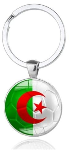 Art Attack Algerian Flag Soccer Keychain, Algeria Greens National Football Team Accessories History Party Favor Fan Car Key Chain Ring Pendant Charm (Silver), Silver, S