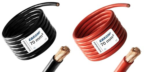EBROM - 2 Meter Batteriekabel - rot und schwarz - Pluskabel und Massekabel - 70mm2 | 70 mm² | 70 mm2 - Vollkupfer 99,9% OFC Kupfer Stromkabel - Ihre Länge: je 2 Meter