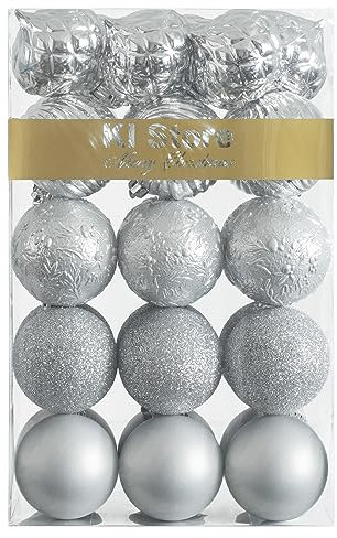 KI Store Silver Christmas Baubles 30pcs 60mm Shatterproof Christmas Tree Decoration Ornaments