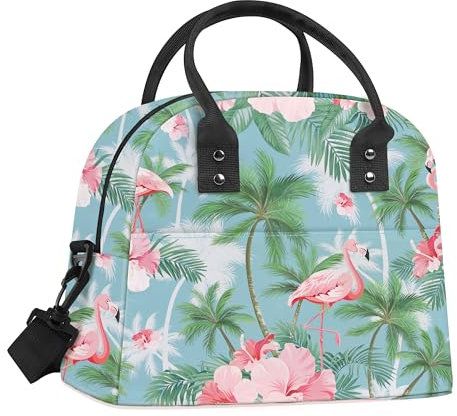 Clastyle Sac Isotherme Repas Femm Fleur Sac Gamelle Travail Portable mit Bandouliere pour Pique Nique,Flamants Verts