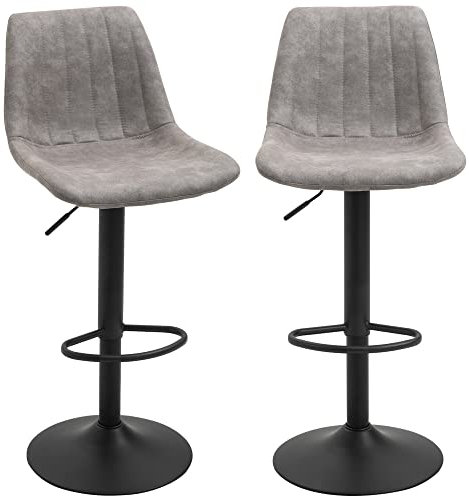 HOMCOM Lot de 2 tabourets de Bar Tabouret Haut Style Vintage Hauteur réglable pivotant avec Repose-Pied Gris