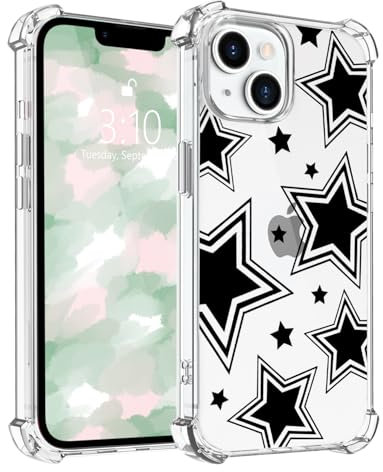 LuminousGuard for iPhone 12/12 Pro Case, Cute Y2K Star Phone Case for Women Girls, Anti-Yellowing Clear Soft TPU Protective Cover with Shockproof Air-Guard Corners