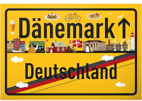 DankeDir! Dänemark Deutschland Ortsschild - Kunststoff Schild 30 x 20 cm - Geschenk Idee Gutschein Reise Urlaub Reisegutschein Männer & Frauen Geldgeschenk Abschiedskarte Geschenkidee Deko Karte