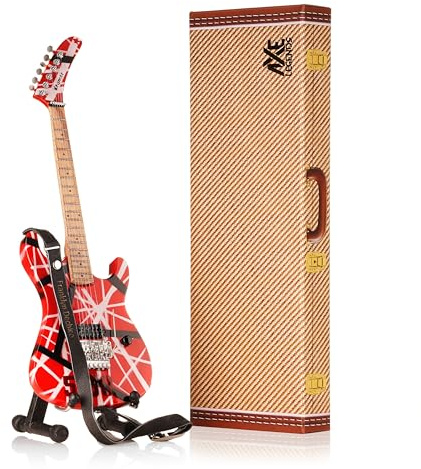 Kramer EVH Miniature Guitar | Handmade Wooden Mini Replica by Axe Legends | Includes Personalised Mini Leather Guitar Strap and A-Frame Display Stand | 25 cms Tall | Shipped in Gift Box