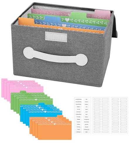 Grußkarten-Organizer-Box mit 16 Trennwänden, faltbare Grußkarten-Aufbewahrungsbox, Grußkartenhalter mit Deckel, ideal für Grußkarten, Rezepte, Fotos, Umschläge, Andenken (Grau, 84 Etiketten)