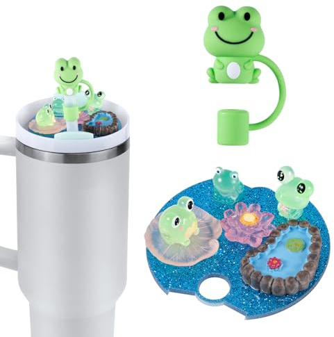 PEUTIER Cup Deckel, Kompatibel mit Stanley 9,2cm Becherdeckel und Becherkappen Deckel-Zubehöranhänger Süß Frosch-Becherdekoration für 40oz-Flaschen (Lotusfarben nach dem Zufallsprinzip)