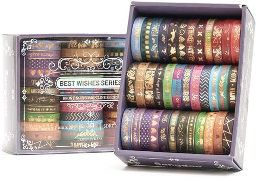 Songdao 36 Rollen dünn Folie Gold Washi Tape Set Masking Tape Klebeband Bunt für Kinder, Scrapbooking zubehör, Bullet Journals, Bastel Planer, Handwerk und DIY (Bronzing Letters)