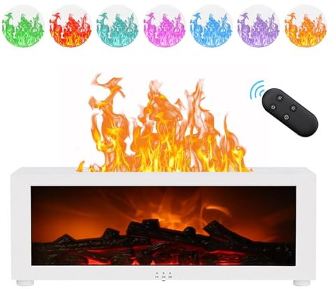 Aroma Diffuser mit LED Kamin, Diffuser ätherische öle mit LED Kamin, Duftöl Diffusor für Ätherische Öle mit 7-Farben-Licht Flammeneffekt, Perfekt für Zuhause Büro Schlafzimmer (Weiß)