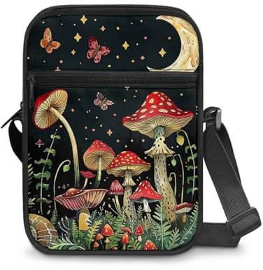 KUIFORTI Umhängetasche für Damen und Mädchen, niedliche Schultertasche, Handtasche, Reißverschluss, kleine Kuriertasche, Mushroom Moon Star, Einheitsgröße