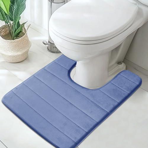 LUSCHEER Absorbent WC Toilet Rug Non-Slip U Shape Pedestal Mat Bath Mat, Extra Soft Memory Foam Bathroom Toilet Mat for Floor, Quick-drying Machine-Washable, 50 x 60 cm, Light Blue