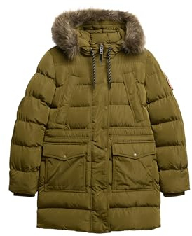 Superdry Damen Mittellanger Everest Steppmantel mit Kunstfellbesatz