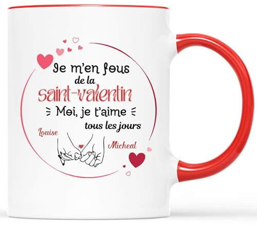 𝗖𝗔𝗗𝗘𝗔𝗨 𝗣𝗟𝗨𝗦 Mug Personnalisé Prénom - Je M'en Fous De La Saint Valentine - Cadeau Saint Valentin, Cadeau Amoureux, Cadeau Couple, Mug Personnalisé Saint Valentin, Tasse Amour