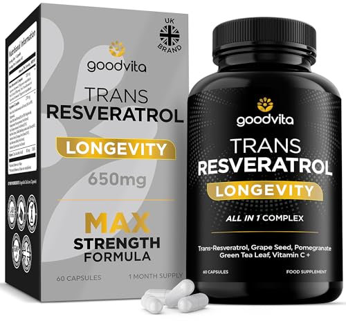 Goodvita Trans Resveratrol Supplement 650mg | UK Made | 60 Capsules, 2 Month Supply | Antioxidant, Anti-Aging, Immune, Joint Support | Grape Skin, Pomegranate, Vitamin C | Rich in Polyphenols