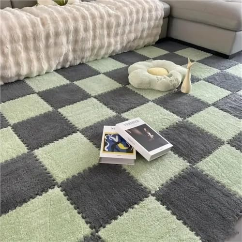 16-teilige Schutz-Plüschmatte, ineinandergreifende Teppichfliesen, Puzzle-Teppich for Wohnzimmer-Schlafzimmer-Dekoration(Mint Grey)