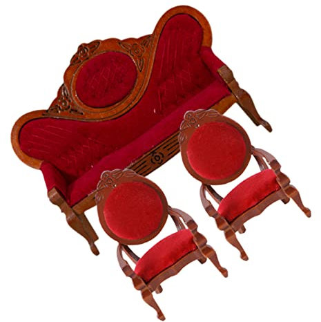 OFFIGAM 3st Pfirsichfarbener Sessel Praktisches Mini-Sofa Puppensofa- Kleines Couchmodell Dekoratives Kleines Sofa Dekoratives Mini-Sofa Simulation Mini-Sofa Puppenmöbel Wattepad Rot