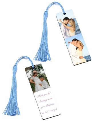 Zysta Holz Lesezeichen Personalisiert Foto Buchzeichen mit Blau Quasten Anhänger Geschnek für Buchliebhaber Abitur Studenten (Kurz)