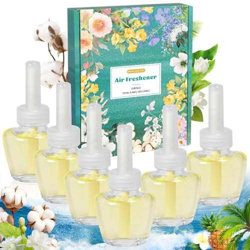 Scent-Hi Duftölflakon Set, 6x19ML Elektrischer Lufterfrischer- Hawaii, Jasmin, Baumwolle Nachfüller für Duftstecker, Räume, Bäder, Schauraum Kompatibel mit Air-Wick/Glade