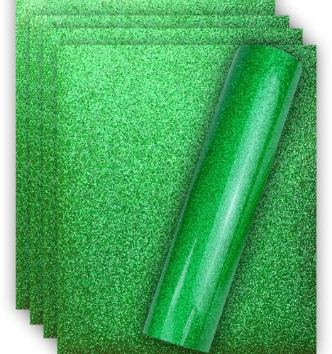Tvinyl Warehouse Green Glitter HTV Heat Transfer Vinyl for T-Shirt, 12 X 10(5 Sheets)