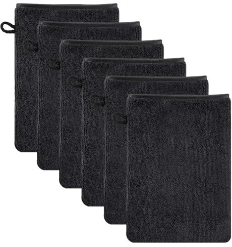SREBIWO 6 Stück Mikrofaser Waschhandschuhe, 15x21cm Wiederverwendbare Make-up-Entferner-Handschuhe Waschlappen Weiches Gesichtshandschuh Seiftücher mit Aufhängeschlaufen