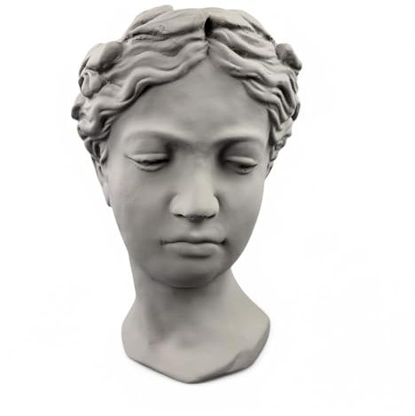 Schwere Gartenfigur Antik, Gartenstatue mit Blumentopf (630-09) Römische Skulptur Steinfigur Steinbüste Dekofigur Griechische Statue aus Steinguss für den Außenbereich, Wetterfest Gartendekoration