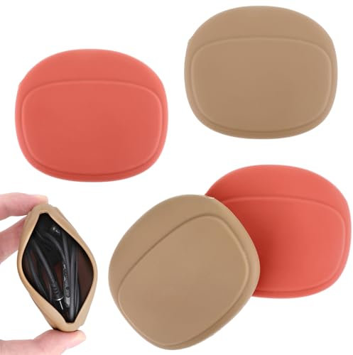 4 Pcs Earbud Case, Silicone Earphone Case Headphone Storage Earplug Cases Headphones Organizer Headphone Accessories Travel Storage for Earpieces Sd Memory Card Camera Chips(Red, Brown)