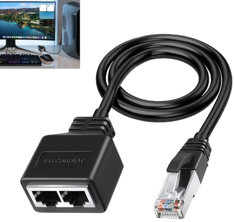 RJ45 Ethernet Splitter 1 Male to 2 Female LAN Adapter, Cat5, Cat5e, Cat6, Cat7 High Speed Network Cable Port Splitter Dual, Ideal for Home & Office Use, 30CM Black Ethernet Extension Cable