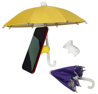 DFXIU 2 Stück blendfreier Handy-Regenschirm, Sonnenschutz, UV-Schutz mit Saugnapf für Smartphones, niedliches Schweinchen-Design für Fotografie/Fahrrad/Motorrad, Violett / Gelb