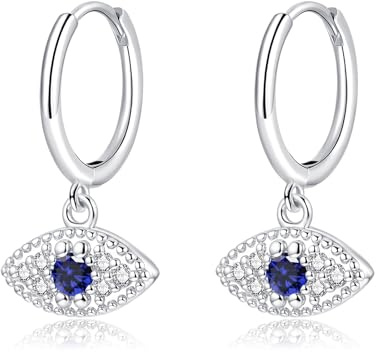 Zolkamery Ohrringe Silber 925 Hängend, 925 Sterling Silber Creolen Ohrringe mit Stab/Herz/Augen Anhänger, Zirkonia Ohrhänger für Damen, Neutral Hypoallergen Hängeohrringe, Damenschmuck mit Box