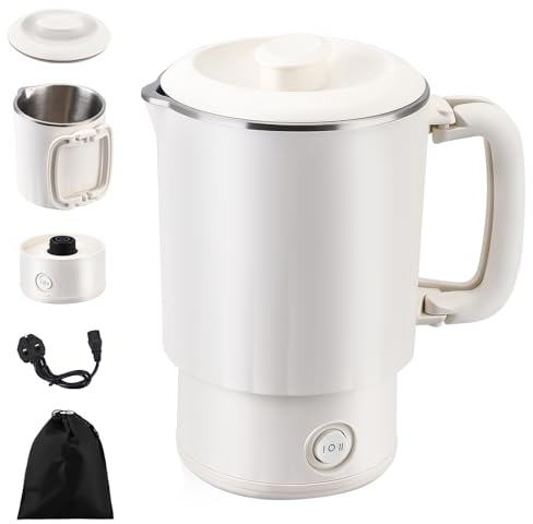 Foldable Electric Kettle, Portable Collapsible Mini Travel Kettle with 2 Temperature Settings, Fast Heating, BPA-Free, Stainless Steel Tea Coffee Heater for Outdoor Hiking Camping