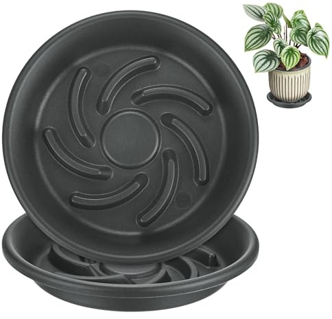 M METERXITY 2 PCS Sottovasi per Piante, 5.5 Pollici 14cm Diametro Interno Anti Marciume Radicale Sottovaso in Resina [7.1 Pollici Diametro Esterno, Grigio Nero]