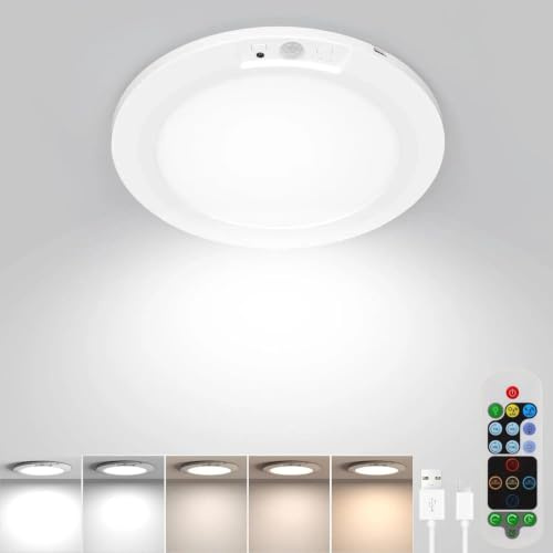 PopuLike Rechargeable Motion Sensor Light with Remote - 8000mAh Battery | Magnetic Wireless Ceiling Wall Lights, Battery Powered Pir Lights for Shed Loft Bathroom Garage