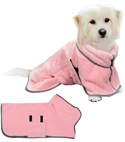 BSITSSS Peignoir Chien Rose, Serviette Chien Super Absorbante, Pyjama Chiens Manteau de Séchage Rapide pour Animaux Moyens et Petits Chiens Bain Natation Toilettage