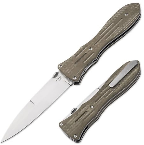 BÖKER PLUS® Atropos - Profi Einhand Taschenmesser mit VG-10 Stahl Dolch Klinge - taktisches Klappmesser - Tactical Linerlock Dagger Knife - 1 Hand Messer mit Micarta Griff - Einsatzmesser mit Clip