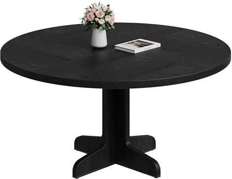 Crevyteg Runder Esstisch, Küchentisch für Esszimmer Wohnzimmer, 120 cm Esszimmertische für 4-6 Personen, Esstisch mit Metallrahmen, für Esszimmer, Küche, Homeoffice, 120x120x76cm, Schwarz, Nur Tisch